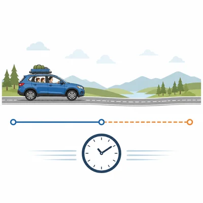 Family car on a two-part route with a clock symbol.