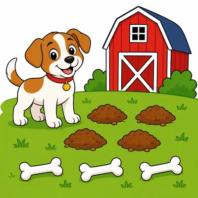 Three bones are above ground and five bones are buried in dirt mounds.
