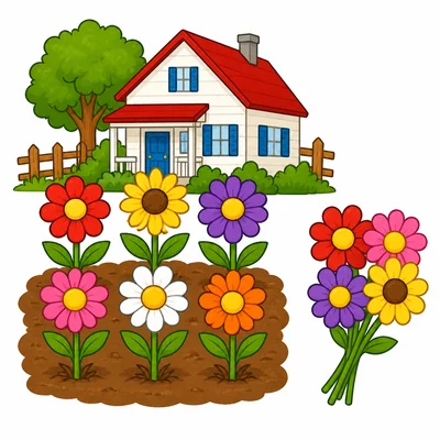 Six flowers remain growing and four flowers have been picked.