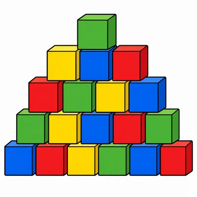 Eighteen colorful toy blocks.
