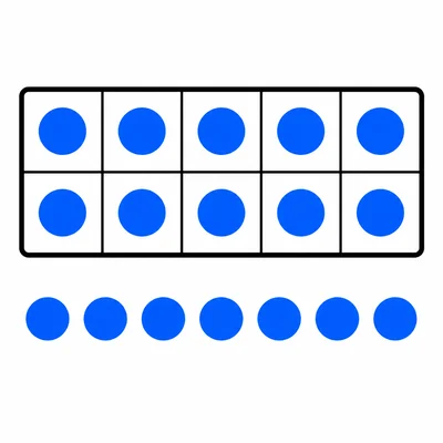 A full ten-frame with seven extra dots below.