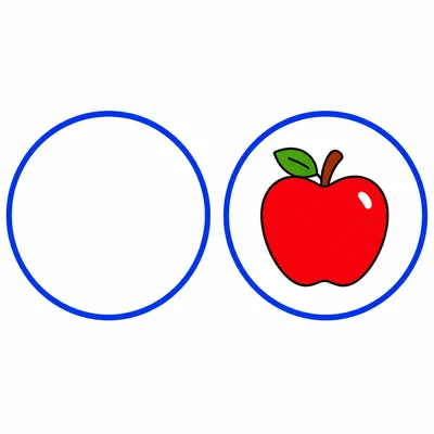 An empty group next to a group with one apple.