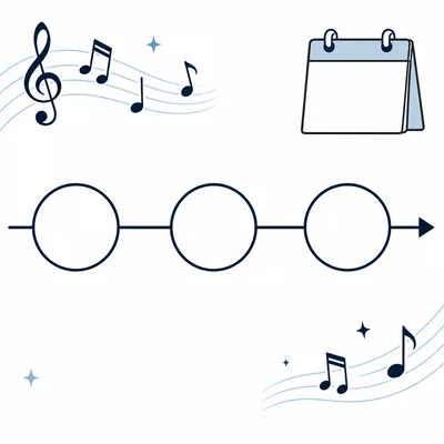 Blank three-step timeline organizer for arranging composers chronologically.