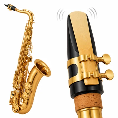 A saxophone mouthpiece with a reed vibrating.