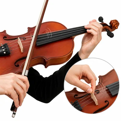 A violin string being bowed and plucked with vibration lines.