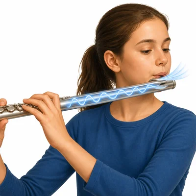 Air blowing across the mouth hole of a metal flute.