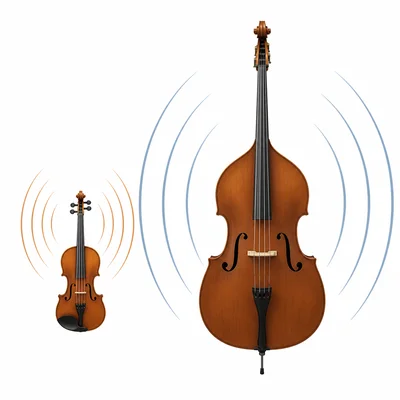 A smaller string instrument and larger string instrument showing size affects pitch.