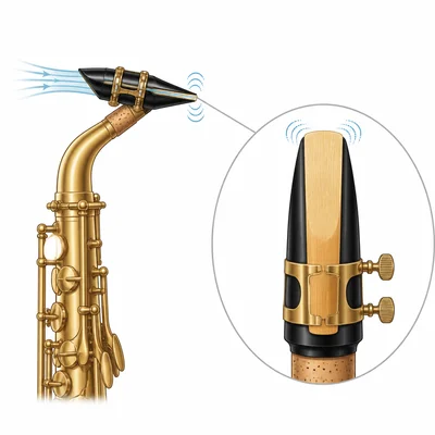 A saxophone mouthpiece with a reed, showing why it is a woodwind.