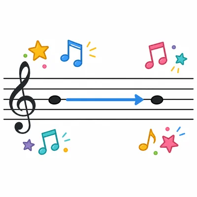 Two notes are at the same height on a staff.