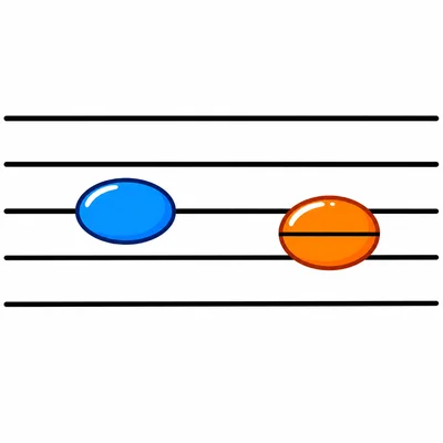 One note head is in a space and another has a line through it.