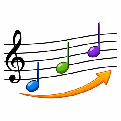 Three notes rise from low to middle to high.