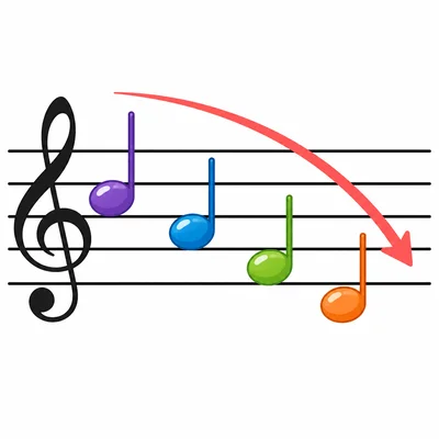 Notes on a staff move downward from left to right.