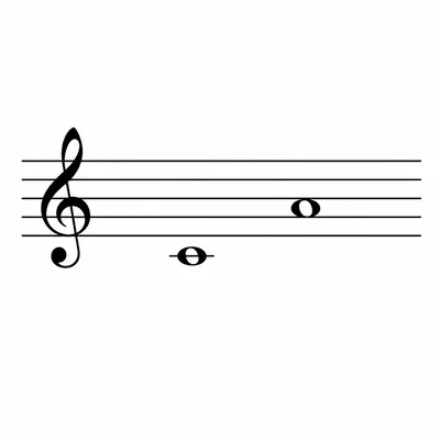 Treble staff showing an ascending interval from middle C to G.