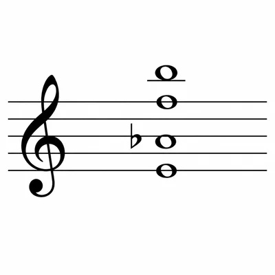 Treble staff showing a seventh chord with C as the lowest note and F, A, and E flat included.
