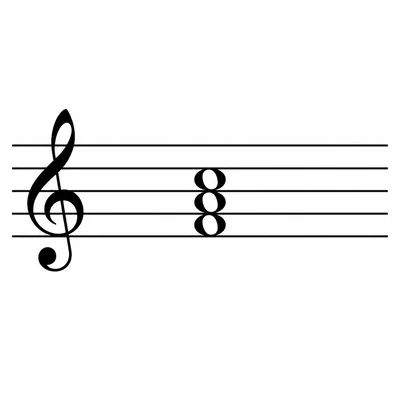 Treble staff showing a G, B, and D triad with G as the lowest note.