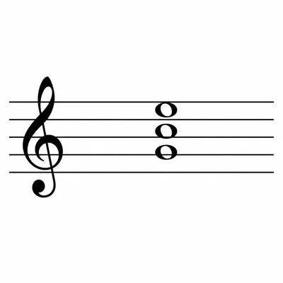 Treble staff showing a B, D, and F triad with B as the lowest note.