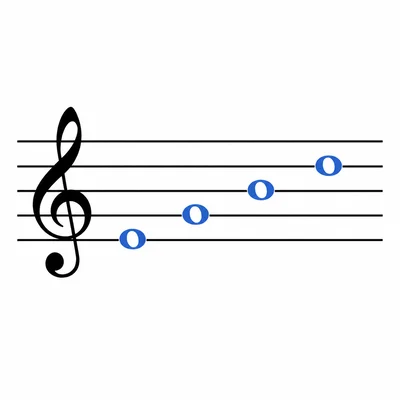 Treble clef staff with noteheads placed in the four spaces.