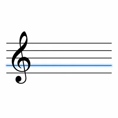 Treble clef staff with the second line from the bottom highlighted.