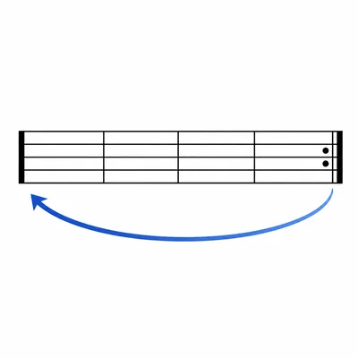 Measures on a staff ending with a repeat sign and an arrow looping back.