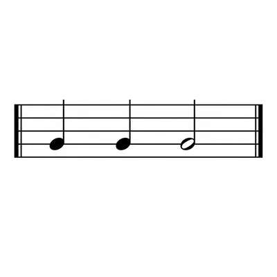 A measure containing two quarter notes and one half note.