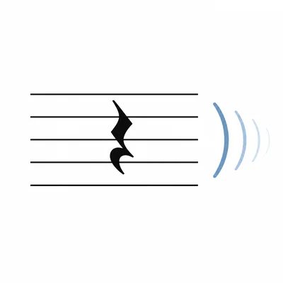 Quarter rest symbol on a staff with fading sound waves.