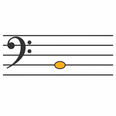Bass clef staff with one note on the second line from the bottom.
