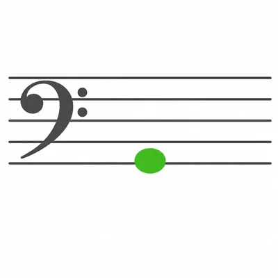 Bass clef staff with one note in the bottom space.