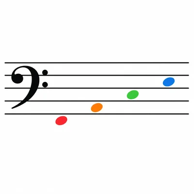 Bass clef staff showing notes in all four spaces.