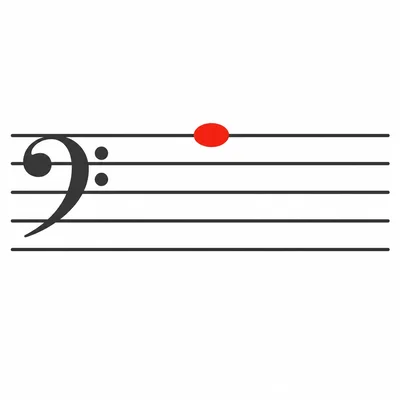Bass clef staff with one note on the top line.
