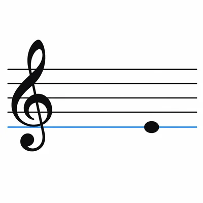 Treble clef staff with a note on the bottom line.