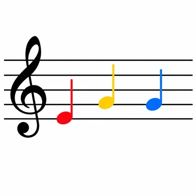Treble clef staff with three notes moving from a line to a space to a line.