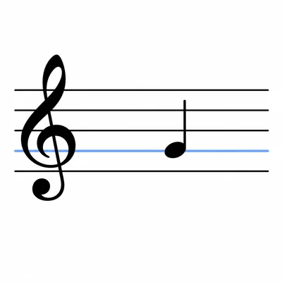 Treble clef staff with a note on the fourth line.