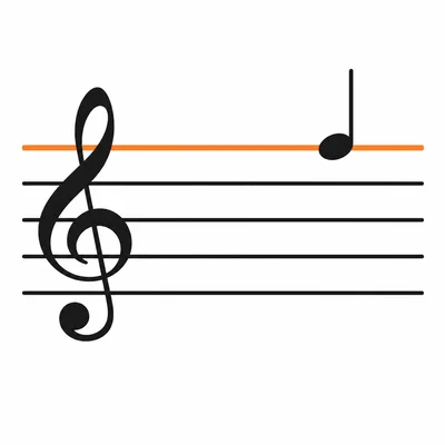 Treble clef staff with a note on the fifth line.