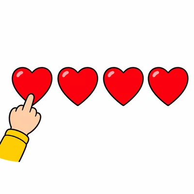 Four hearts in a row with a pointing hand.
