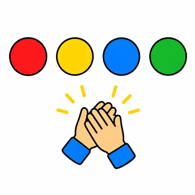 Evenly spaced beat dots with clapping hands.
