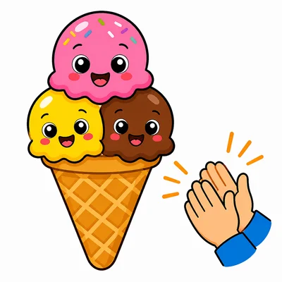 Ice cream cone with clapping hands.
