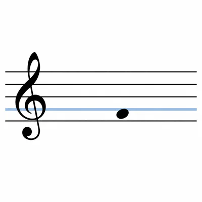 Treble staff with a note on the second line from the bottom.