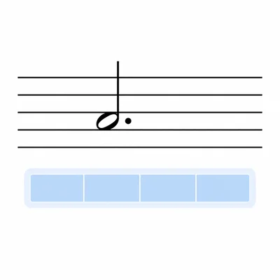 Dotted half note shown with beat blocks underneath.