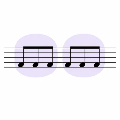 Measure with six eighth notes grouped into two sets of three.
