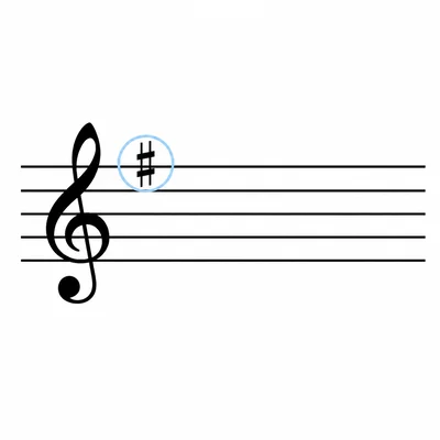 Treble staff with one sharp in the key signature.