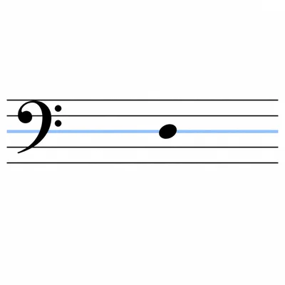 Bass staff with a note on the fourth line from the bottom.