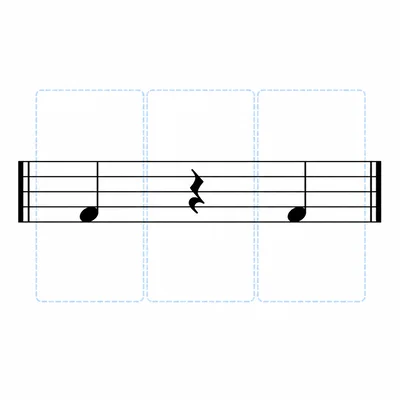 Measure containing a quarter note, a quarter rest, and a quarter note.