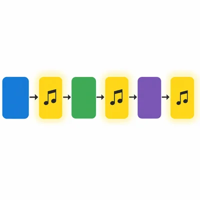 A color-coded song structure diagram with repeated yellow blocks showing the chorus returning several times.