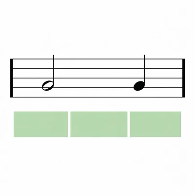 One measure showing a half note followed by a quarter note across three beats.