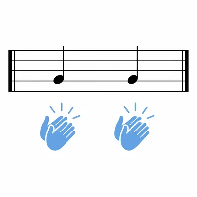 A measure with two quarter notes and two clap icons underneath.