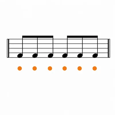 A measure containing six eighth notes grouped in two sets of three.