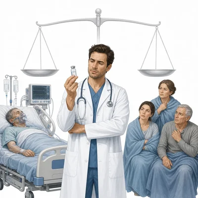 A doctor considers one medicine vial between one very sick patient and three less sick patients.