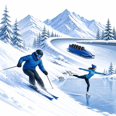 Winter sports taking place in a snowy cold region.