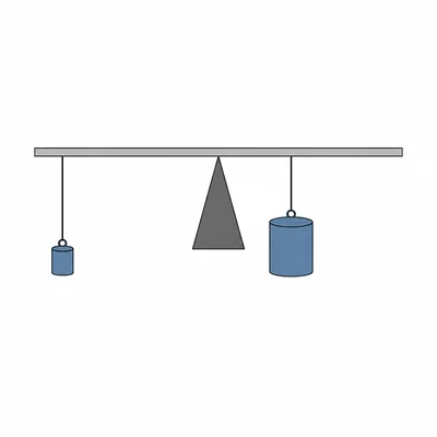 A balanced meterstick with a smaller left weight farther out and a larger right weight closer in.