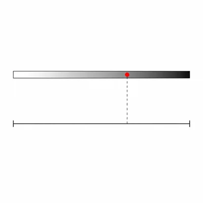 Nonuniform rod with density increasing to the right and center of mass shifted toward the denser end.